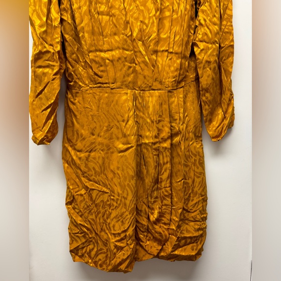 Vintage Pat Argent mustard yellow silk dress faux wrap mini - Picture 5 of 10